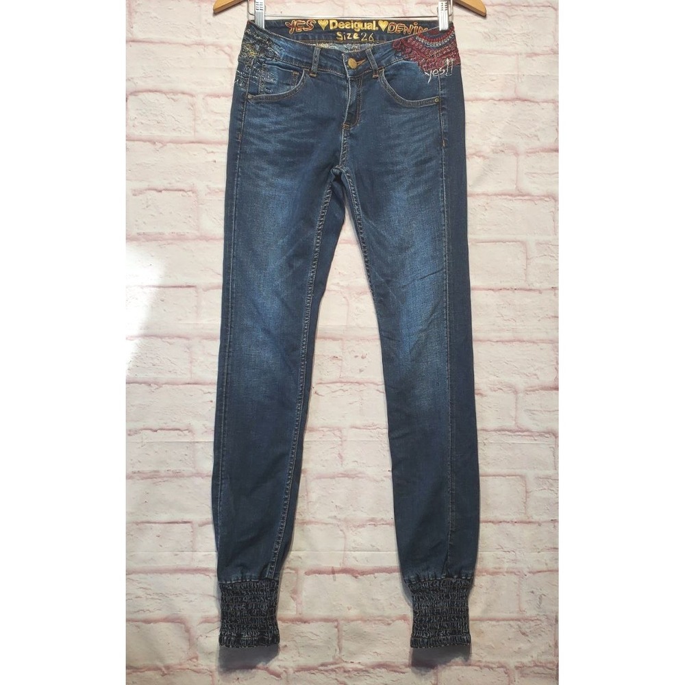 DESIGUAL‎ Pakaian Jadi Wanita Jeans Size 26 Embroidered Sequined Boho Art